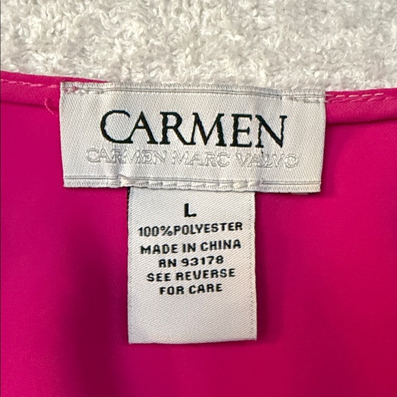 Carmen Marc Valvo V-neck Puff Ruffled Balloon Sleeve Blouse Peasant Lightweight - Picture 2 of 7